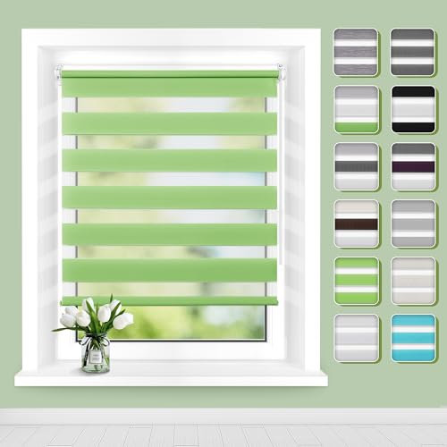 Doppelrollo Klemmfix ohne Bohren, Fensterrollo Innen Klemmrollos für Fenster und Tür B60 x H120cm(Stoffbreite 56cm) Grün, Buseu Duo Rollo ohne Bohren Easyfix Lichtdurchlässig und Verdunkelnd