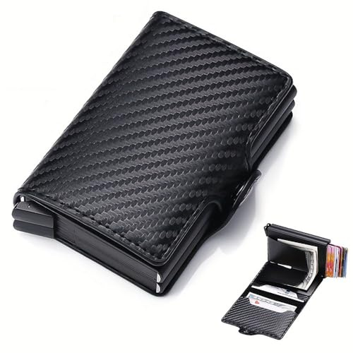 chunyuwen Slim Wallet, Geldbörse Herren, Slim Wallet Kartenetui Klein, Mini Geldbeutel Herren und Damen mit RFID, Automatisches Pop-up Kartenetui Kreditkartenetui mit Banknotenfächer(Schwarz)