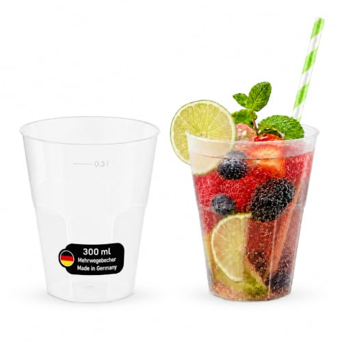 DeinPack 150 Mehrweg Cocktailbecher 300ml Made in Germany mit Eichstrich | 150 Stück, Made in Germany, wiederverwendbar, mit Eichstrich, bruchsicher