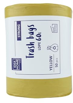 IDEA HOME-50 Stück LDPE Müllsäcke Abfallbeutel Mülltüten Kehrichtsäcke Entsorgung Mülltrennung Stark Gelb 60L