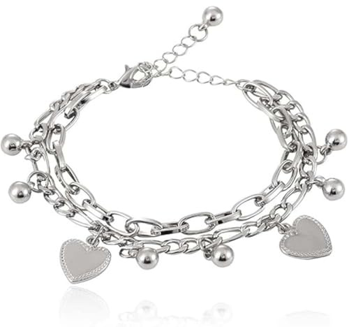LAKJUOZ Bracelet Double Cœur Pour Femme, Acier Inoxydable, D'Amitié, Avec Pendentif En Forme De Cœur, Cadeaux Pour Femmes, Filles, Copines