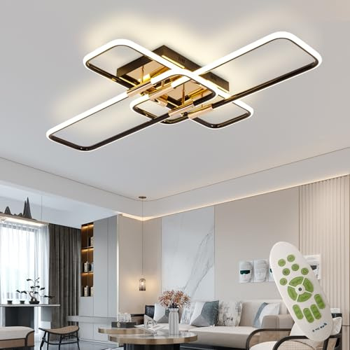 AHRHSM 86W LED Deckenleuchte Dimmbar 140cm Deckenlampe Wohnzimmer mit Fernbedienung 3000K-6000K Moderne Geometrisch Wohnzimmerlampe für Schlafzimmer Esszimmer, Schwarz