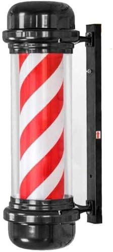 Poste de barberos estilo retro, impermeable, giratorio, para exteriores, con rayas rojas y blancas, lámpara de pared para peluquerías y barberías