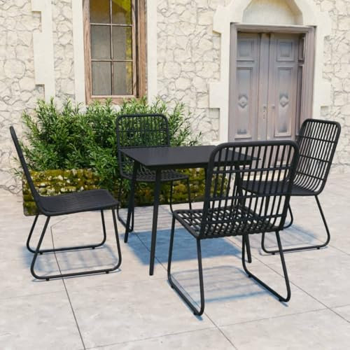 KTHLBRH 5-TLG. Garten-Essgruppe Poly Rattan und Glas Outdoor-Möbel-Sets Terrassenmöbel-Sets Gartenmöbel-Sets Balkonmöbel-Sets für Terrasse, Garten, Balkon