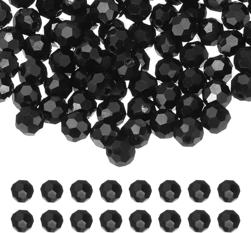 PATIKIL 100 pz Perle di Cristallo Rotondo da 10 mm, Perline Sfaccettate in Vetro Nero per Gioielli, Bracciali, Collane, Orecchini, Campanelli