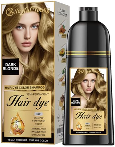 Joyful Young Natural Color Hårfärgningsschampo, 3-i-1, omedelbar hårfärgning, täckning av grått hår för män och kvinnor, skäggfärgningsmedel, veganskt, ammoniakfritt och parabenfritt, Champú Para