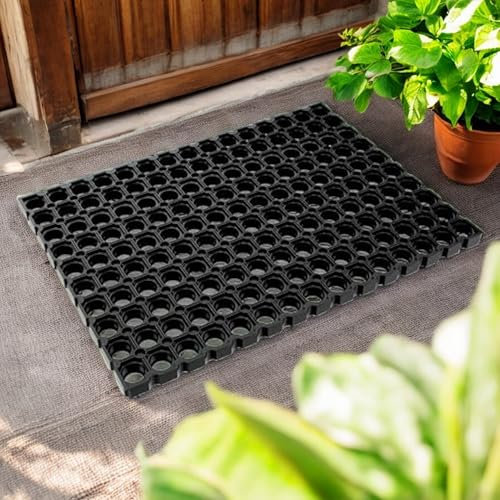 Pro Home Rubber Door Mat 40x60cm – Non-Slip Drainage Door Mats Outdoor with Shock-Absorbing Grip – Washable Outdoor Mat for Mud, Rain, Back Door, Patio or Garage Entry (Pack of 1)