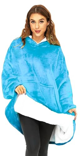 O³ Coperta con Cappuccio, Plaid con Maniche, Coperta indossabile in Pile, Felpa Oversize Donna, Blanket Hoodie - Confortevole e Morbido - Perfetto per Le Notti Invernali sul Divano (Turquoise)
