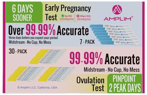 Amplim Pregnancy Test and Ovulation Tests Kit, 37 Pack Bulk Early Detection HCG & LH Sticks, 99.99% Accurate at Home Predictor 6 Days Early Result, Extra Sensitive Fertility Tracker for Women