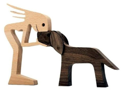 YUZHEDM Puppy Wood Carving Ornaments Wooden Figures Sculpture Ornaments Set Family Puppy Wood Carving Ornaments Dog and Man Statue Wood Carving Creative Dog Gifts Dog Sculpture Made of Wood