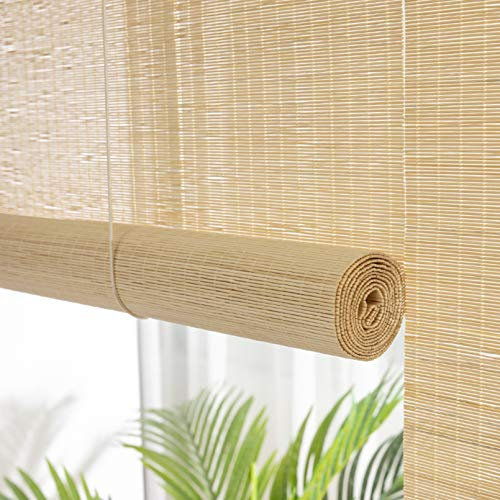 Bambus-Rollos für den Innenbereich, 50 % lichtblockierend, natürliche Holzrollos für Balkon, Garten, Fenster, Markisen (90 x 240 cm)