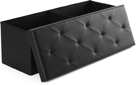 Sweetcrispy 43 Inches Folding Ottoman with Storage Bench, Foot Rest Stool, End of Bed Storage Bench Upholstered, Load 660 lbs, for Living Room, Lychee Grain Leather, Black