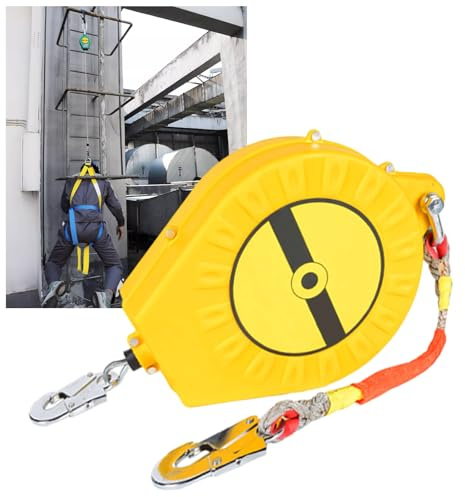 VFDZ Dispositivo Anticaidas Retráctil, 3-20 Metros Linea de Vida Retractil Homologado 150 KG, Profesión Arnés de Seguridad Anticaídas Retráctil para Trabajos en Altura(Amarillo,20 Metros)