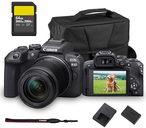 Canon EOS R10 Mirrorless Camera with RF-S 18-150mm Lens – 24.2MP APS-C Sensor, 4K 60p Video, Dual Pixel AF II, Compact Travel-Friendly Design (5331C016) + 64GB Memory Card + Shoulder Bag