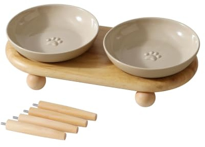 Havniva Katzennäpfe, erhöht, aus Keramik, 14,2 cm, schnurrhaarfreundlich, mit Ständer, Futter- und Wassernapf-Set, 2 Höhen, rutschfest, für Kätzchen