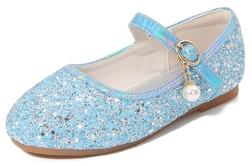 YUKQEYLE Chaussure Princesse Glitter Fille Mary Jane Scintillantes Chaussures Plates Ballerines Princesse Enfants Fête Noël D'école(30 EU-219-Bleu)