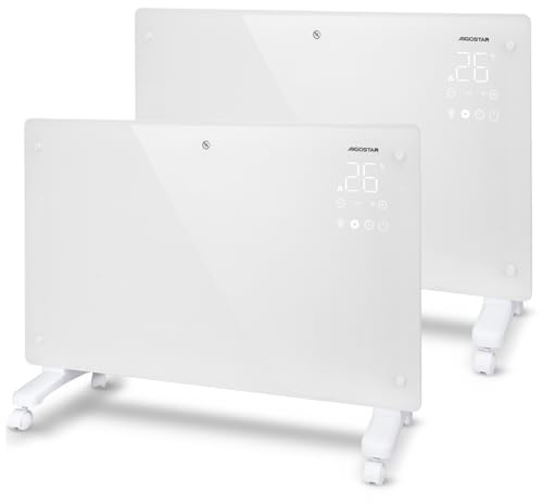 Aigostar Elektroheizung, Elektro Glasheizung, Konvektor-Heizung, LED Touchscreen einstellbare Temperatur, APP WiFi Funktion, Timer, 3 Modi, ECO, Leise Heizung Elektrisch, Stand- oder Wandgerät, 2 Pack