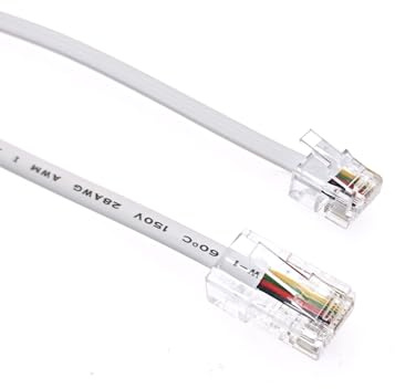 JZK 1.5 m blanco RJ11 a RJ45 cable, cable red Ethernet, cable conexión telefónica ASDL 6P4C a 8P8C, cable extensión red plano para ADSL, VoIP, fax, teléfono, línea fija, módem y enrutador
