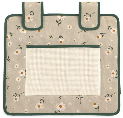 Copriforno con Tasca in Tela Aida per Ricamo Punto Croce, Copriforno Piccolo con Tasca in Tela Aida per Ricamo Punto Croce, Trapuntato, 40x35 cm (145 Margherite)