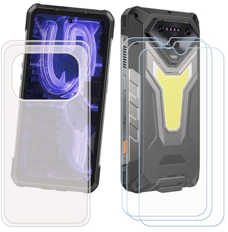 CongJiaLingXi Funda para Ulefone Armor 34 Pro+ (6.95) + Screen Protector, Translúcido Suave Silicona Caso + [3 Piezas] Cristal Templado Film Vidrio.