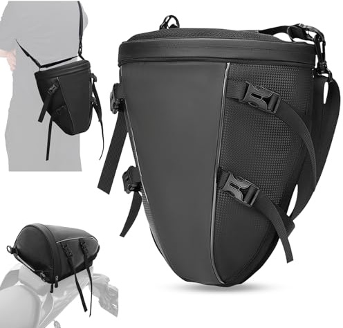 ZeeSunMm Motorrad Hecktasche, 14L Tankrucksack, Leichter Motorrad Tasche | wasserdichte Satteltasche Leichter Motorrad Rücksitz mit Schultergurt Schwarz