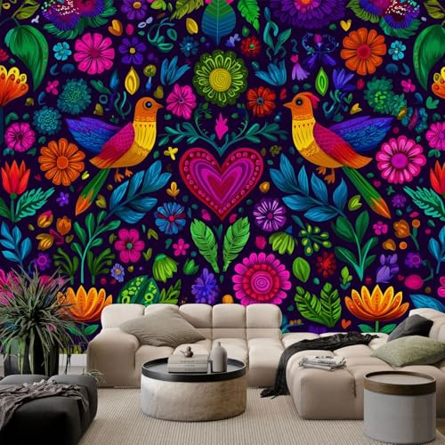 Generico Fotomurale 3D Carta Da Parati Fiori foglie uccelli 300x210 cm Murales Panoramica 3D, Carta Da Parati Fotomurale Arte Moderna per Soggiorno, Camera Letto