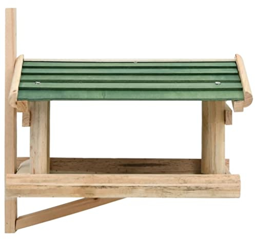 Fågelfoder massivt trä 35 x 29,5 x 21 cm, väderbeständig med stort taköverställ, foderdispenser för trädgård, balkong, terrass, träd, vägg, perfekt för upphängning och fyllning