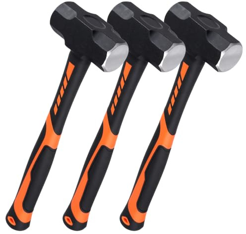 ZEONHEI 3 PCS 3lb Sledge Hammer, Heavy Duty Crack Hammer with Forged Steel Head and Shock Reduction Fiberglass Handle, Club Hammer for Demolition Work