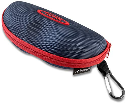 TOPSIDE Brillenetui Hardcase Herren Damen mit Reißverschluss (blau) - Inkl. Karabinerhaken, Brillenband, Aufbewahrungsbeutel & Mikrofaser-Reinigungstuch