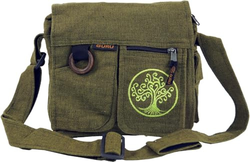 GURU SHOP Etno axelväska 'Tree of Life', unisex – vuxna, 25 x 25 x 15 cm, OLIV, Einheitsgröße