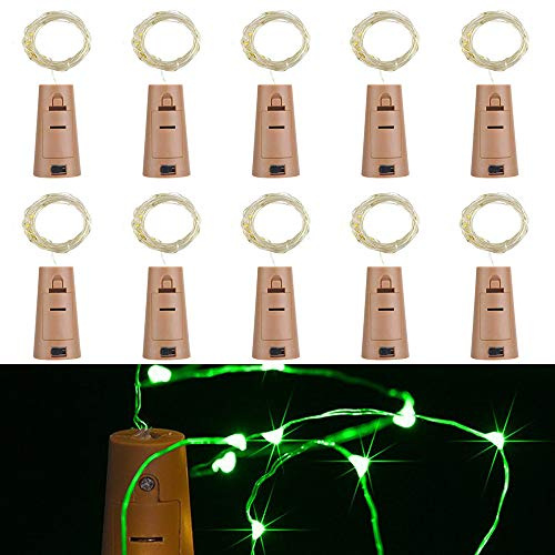 Flaschenlicht lichterkette,RcStarry Weinflaschen LED lichterkett, 10er stück Mini-Lichterkette 1M 10 Leds Silberdraht Licht Sternenlicht für Flasche DIY, Weihnachten, Hochzeit, Halloween (grüne)
