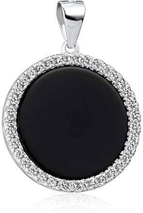 MATERIA Kettenanhänger rund Onyx Edelstein - Sterling Silber 925 rhodiniert KA-456-Onyx_ohne Kette