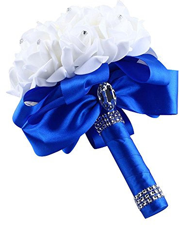 MOMBIY Bouquet de mariée tenant des fleurs, bouquet de mariage, bouquet de roses de demoiselle d'honneur en mousse - Bouquet de mariage artificiel (bleu), Taille unique