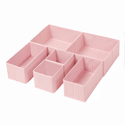 SONGMICS Drawer Organisers, Dresser Dividers, Set of 6, Foldable Fabric Storage Boxes for Socks, Underwear, Bras, Ties, Scarves, Jelly Pink RDZ06PK