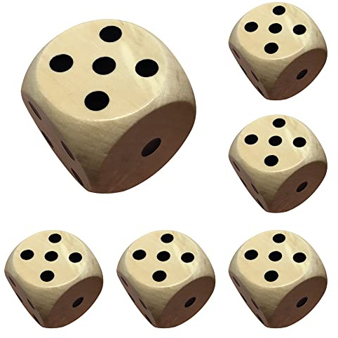 POFET 6 st trä tärningar set stora speltärningar klassisk spelleksak tillbehör stora tärningar spelrekvisita 5 x 5 x 5 cm