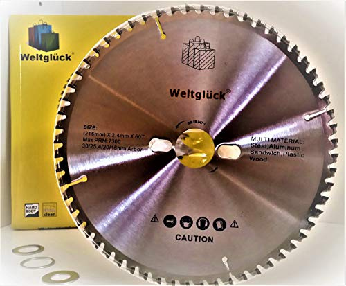 Weltglück® Sägeblatt 216x30 inkl.3 Distanzringen - Kreissägeblatt Perfekt für Aluminium,Laminat,Holz,Montagen,