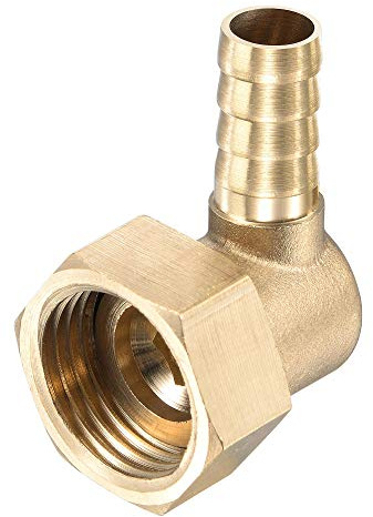 sourcing map Brass Hose Barb Fitting Elbow, 10mm Barbed x G1/2 Female Swivel Nut Pipe Connector for Water Fuel Air