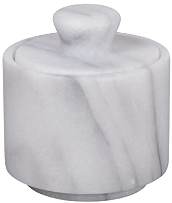 Creative Home Natural Marble Salt Cellar Keeper Round Salt Spices Container Salt and Pepper Bowls, 3 Diam. x 3.3 H, Off-White