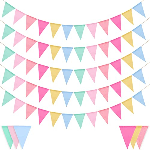 Laipuke Banderines de Arpillera, 5 x 4M Guirnalda Banderines Colores Pastel, Total 20m con 60 Piezas Banderín de Lino de Imitación para Boda Cumpleaños Escuela Jardín Fiesta al Aire Libre