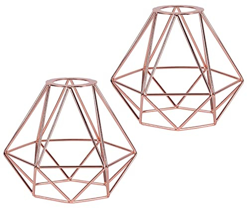 TOKIUS 2 Piezas Pantalla de Lámpara Vintage de 16CM Tulipa Lámpara Forma de Jaula de Diamantes para Luz Colgante Plafón Lámpara de Mesita Apliques (Oro Rosa)