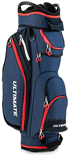 COSTWAY Golfbag, leichtes Golf Cart Bag, mit Regenhaube, 14er Einteilung von Schlägerfach, auch zur Nutzung auf Golf Trolley und Golf Cart, 7/8 Reißverschlusstaschen