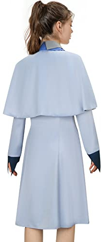 LIKUNGOU Damen Fleur Kostüm Hellblau Kleid mit Umhang Halloween Magie Schule Cosplay Outfit Zauberer Uniform (S)