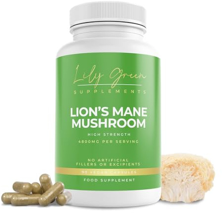 Lily Green High-Strength Lion’s Mane Mushroom Capsule 4800mg Per Serving | 90 Vegan Capsules for Memory, Focus & Nervous System Support | Cognitive & Immune Health | No Artificial Fillers - UK Made