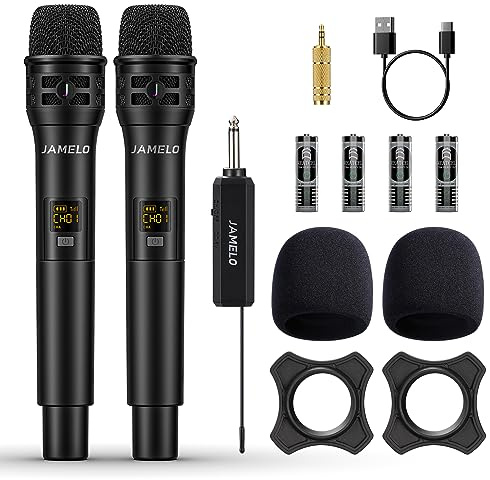 JAMELO Micro sans Fil, Microphone Professionnel, Karaoke Micro sans Fil pour Chant, Microphone Portable À Main avec Récepteur Rechargeable, pour Église Discours Mariage DJ Spectacles