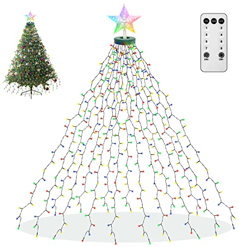 aneeway Luci per Albero di Natale con Stelle Multicolore,2M*16Catene Luminose dell' Albero Natale 410LED Luci Albero di Natale Anelli Ghirlanda Luminose Impermeabile per Albero Natale Esterno Interno