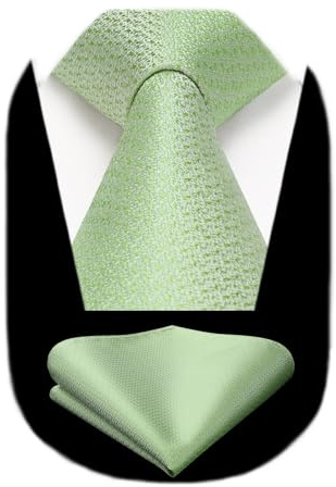 HISDERN Krawatten für Herren Salbeigrün Formale Hochzeit Schlips Elegant Business Krawatte mit Einstecktuch Set Klassisch Party