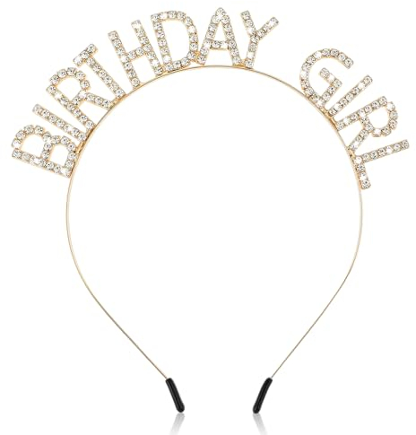Jeffdad Födelsedag, krona, flicka, pannband, födelsedag, huvudbonad, bling, strass, hårband, prinsessa, tiara, Happy Birthday-tillbehör för kvinnor, flickor, fest, juldekoration (guld)