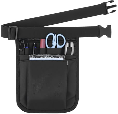 ChAusa Krankenschwester Gürteltasche 25x18cm Bauchtasche Mehreren Fächern | Arbeit Bauchtasche,Tragbar Hüfttasche, mit Verstellbarem Gürtel,Nurse Utility Arbeit Organizer(Schwarz)