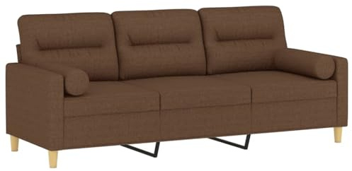 vidaXL Sofa 3 Sitzer, Couch mit Zierkissen, Liegesofa für Wohnzimmer, Polstersofa Sessel Relaxsofa Loungesofa Relaxcouch, Braun Stoff
