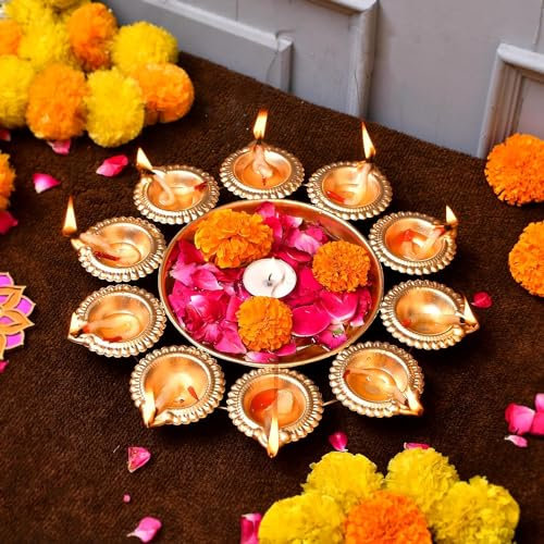 Kalakriti 2 Pcs Metal Diya Shape Urli Bowl Set | Indian Festivals Wedding Decoratives for Home Table Decor| Diwali Navratri Pooja Decoration Items | 12 Inch Each